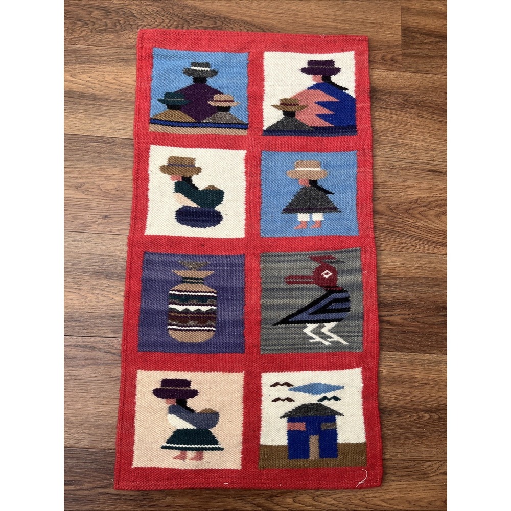 Handmade In Ecuador Handwoven Wool Bird‎ Tapestry Wall Hanging Rug Folk Art 26"